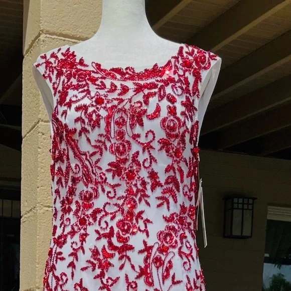 Rare! Scala beaded/ sequined dress. Handmade. Prom/ formal/ long. White & red. M - Picture 4 of 13